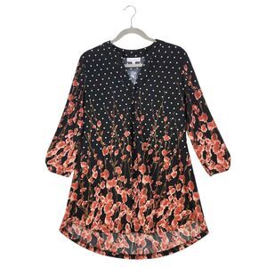 NWOT NorthStyle Tunic Blouse Size Small Floral Polka Dot Black Artsy Cottagecore